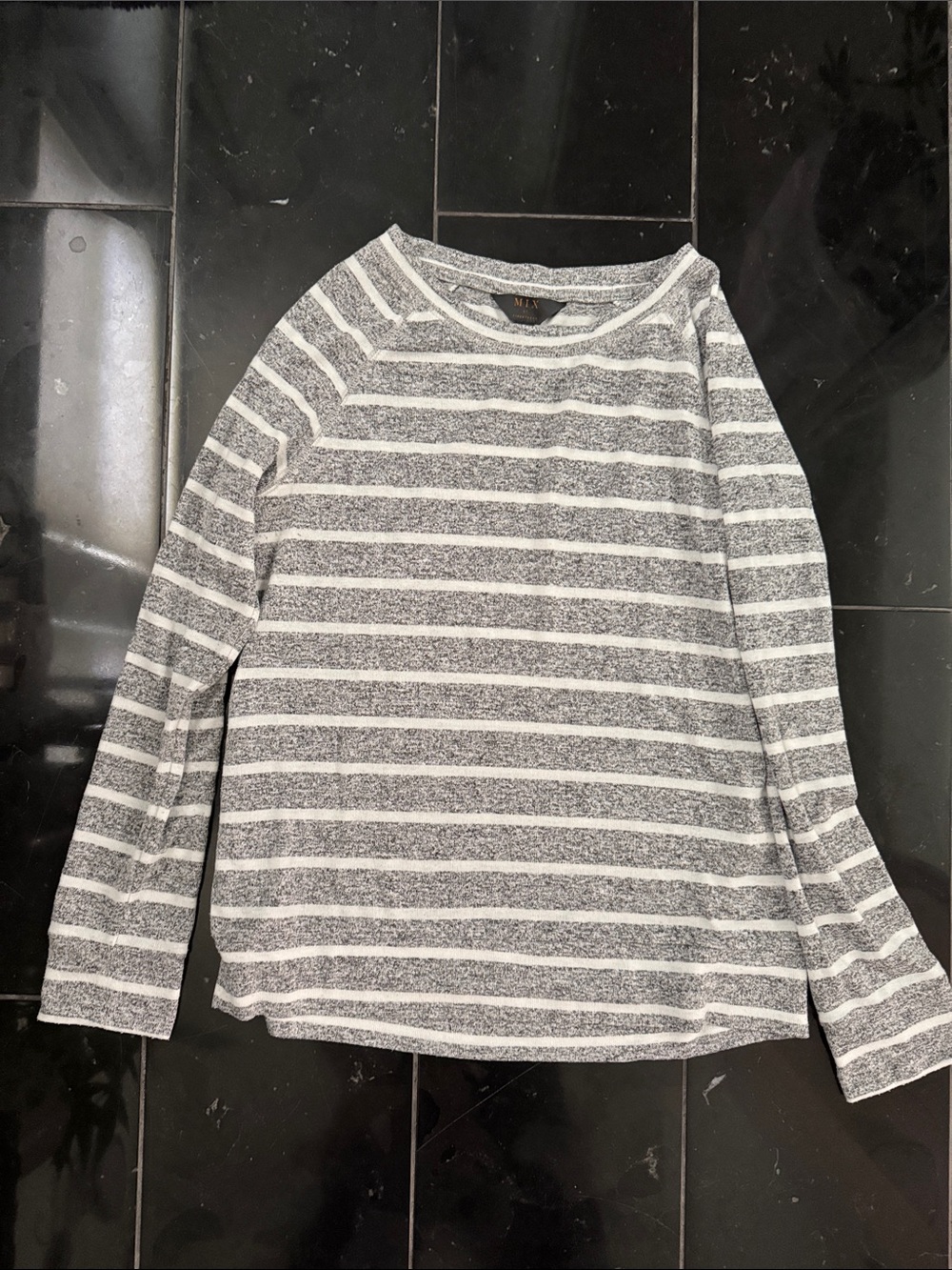 Mix Women’s Gray and White Striped Long Sleeve Top